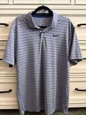 Nike Dri-fit Light Blue Heathered Stripe Men's Golf Polo